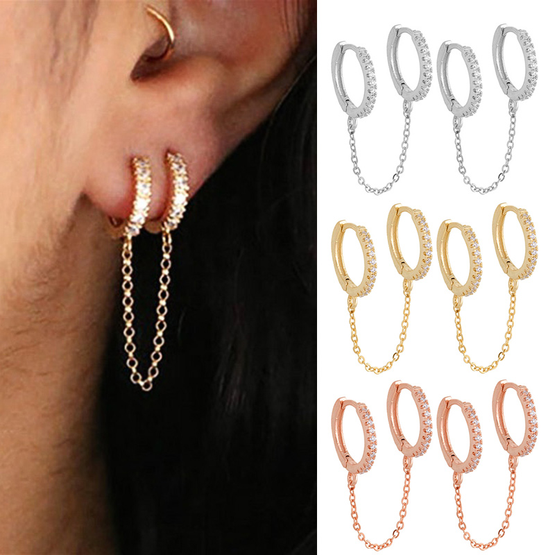 

Huitan Single Simple Mini Circle Link Chain Women Earrings Personality Shiny CZ Female Daily Earring Fancy Gifts Fashion Jewelry