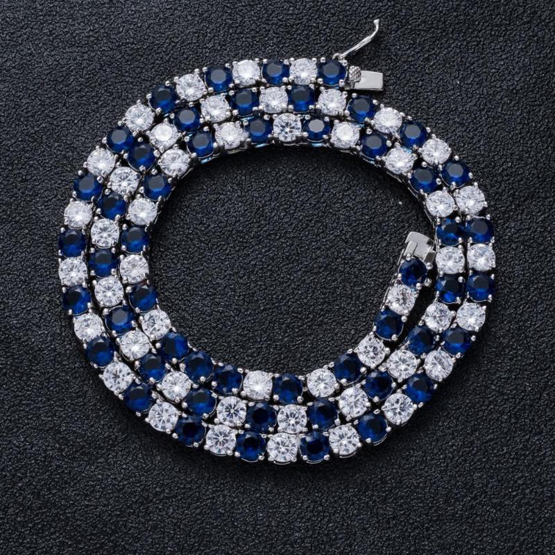 

Hip Hop Bling Iced Out 1 Row white blue CZ Stone Tennis Chain Necklace Cubic Zirconia Necklaces Men Rapper Jewelry