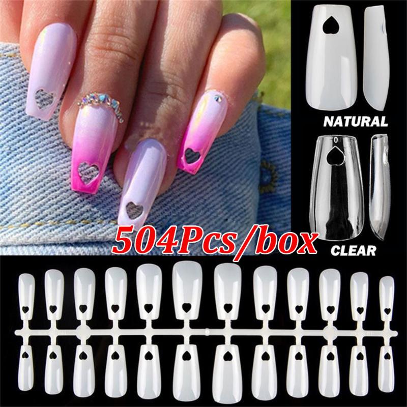 

504 Pcs False Nail Tips Stiletto Coffin Sculpted Clear Natural Full Cover UV Gel Polish Manicure Nails Extension
