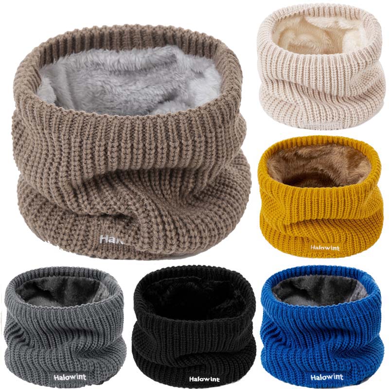 

Winter Unisex Warm Knitted Ring Scarf Fleece Inside Elastic Knit Plush Scarves Men Women Thick Warmers Cotton Snood Neck Ring