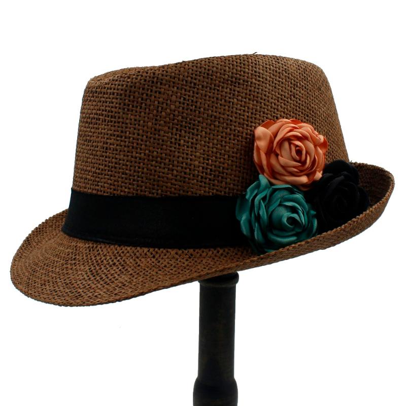 

Summer Toquilla Straw Women Men Boater Beach Sun hat For Elegant Lady Queen Chapeu Feminino Fedora Hat With Camellia Flower, White