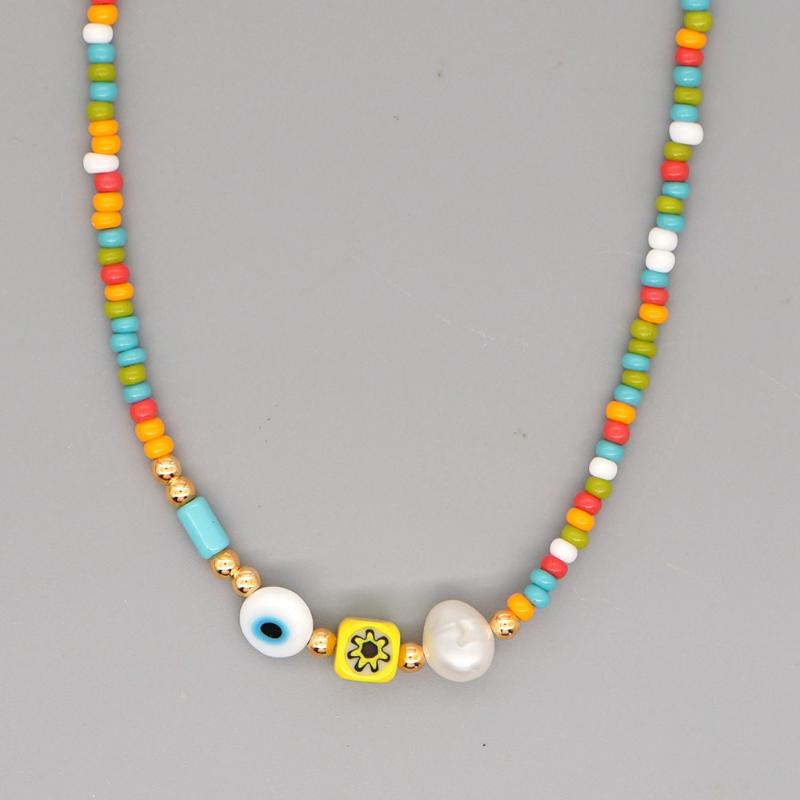 

Go2Boho Evil Eye Necklace On Neck Boho Rainbow Seed Beads Pearl Necklaces For Women Jewelry 2020 Fashion Accesorios Mujer Choker