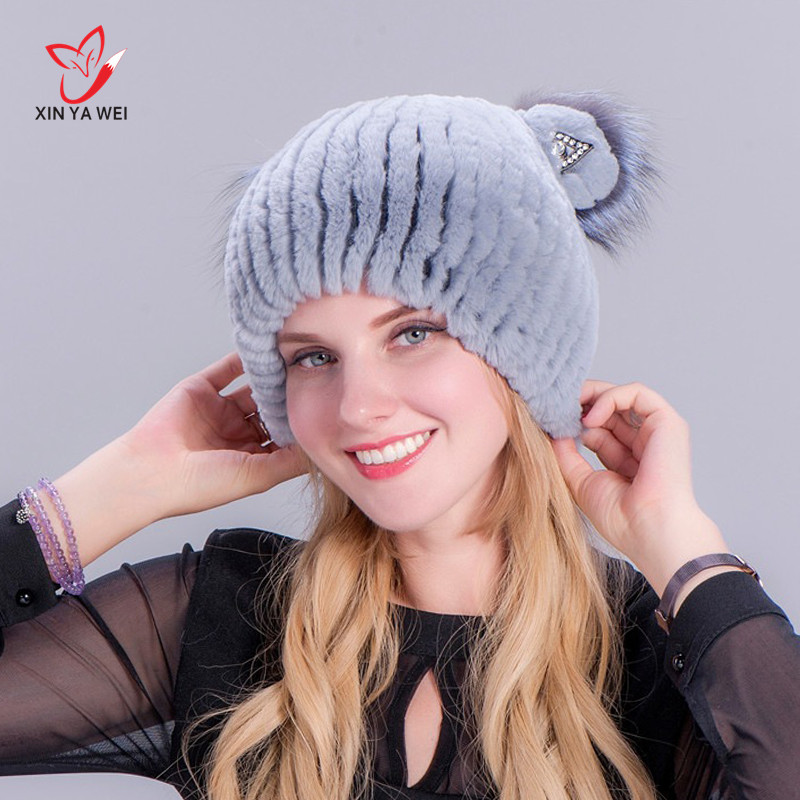 

Women's fur winter hat natural rex russian fur cap female headdress 2020 brand new fashion warm beanies cap, White