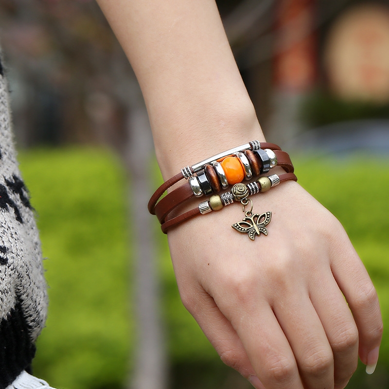 

Punk Jewelry Leather Bracelets Korean Fashion Men Women Couple Bracelets Brtterfly Charm Wholesale Fashion Jewelry Accessories