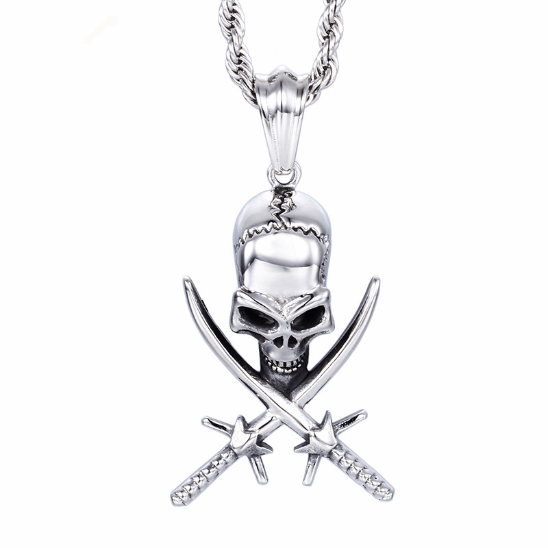 

2020 Iceland Popular Jewelry New Stainless Steel Men's Big Skull Pendant Biker Necklace Punk Gothic Gift For Boyfriend