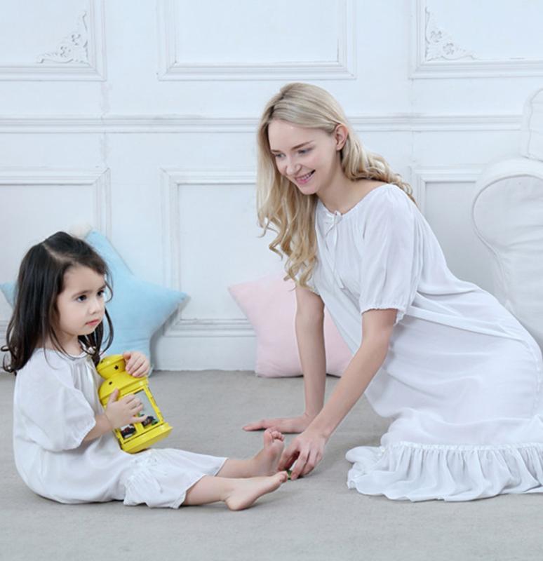 

2020 Family Matching Pajamas Clothes Summer Mother and Daughter Matching Nightgowns Dress White Pijamas Retro Girl Dresses