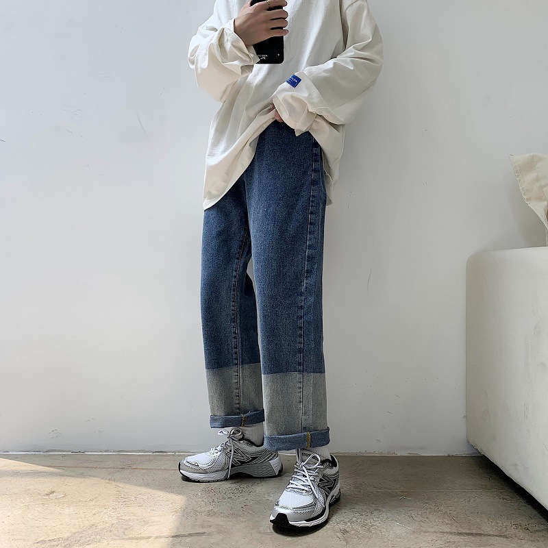 

Spring and Autumn Tide Brand Ins Super Fire Gradient Jeans Male Korean Version Loose Straight Student Wild Casual Wide-leg Pants, Black