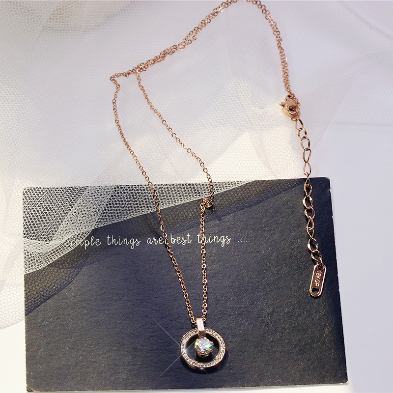 

YUN RUO Pave Zircon Round Pendant Necklace Rose Gold Color Fashion Titanium Steel Jewelry Woman Gift Never Fade Drop Shipping