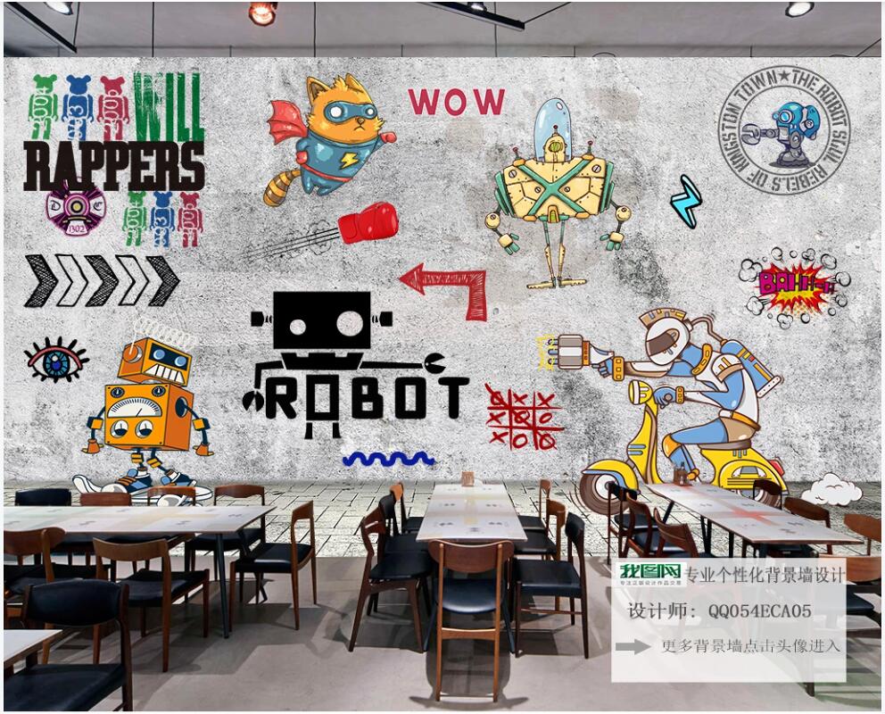 

3d photo wallpaper custom mural Retro nostalgic doodle hand drawn cartoon robot background home decor photo wallpaper in the living room, Non-woven wallpaper