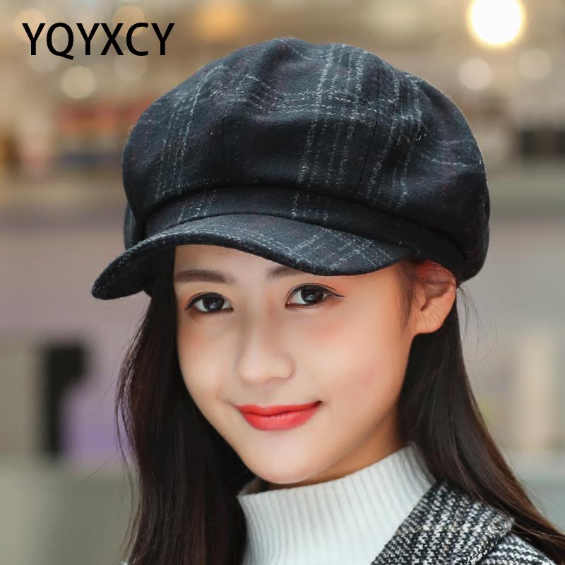 

Newsboy Cap Women Autumn Winter Octagonal Caps Artist Painter Hats For Women Men Beret Peaked Cap Female Male Vintage PLaid, Black