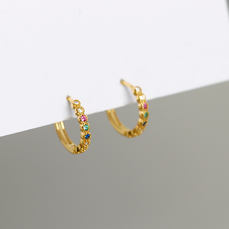 

Hoop & Huggie 10mm 18k Gold Authentic 925 Sterling Silver Micro Pave Colored Zircon + Earrings Fine JEWELRY TLE1105