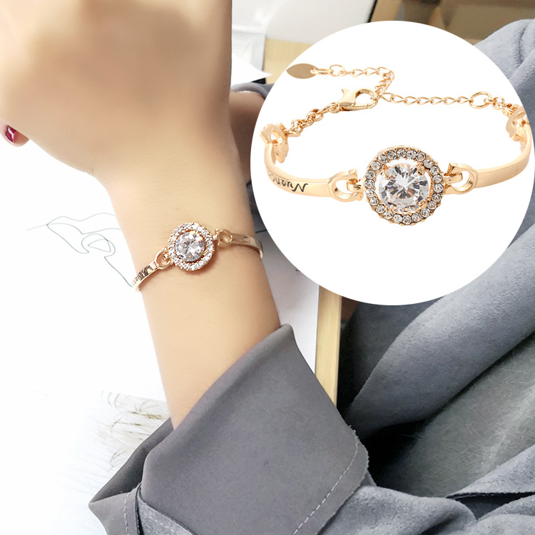 

trendy rose gold rhinestone bracelet with adjustable zircon alloy festival bracelet for temperament charming girls women gifts