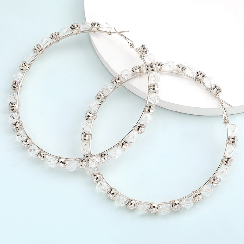 

European And American New Style Hollow Round Alloy Inlaid Rhinestone Crystal Earrings