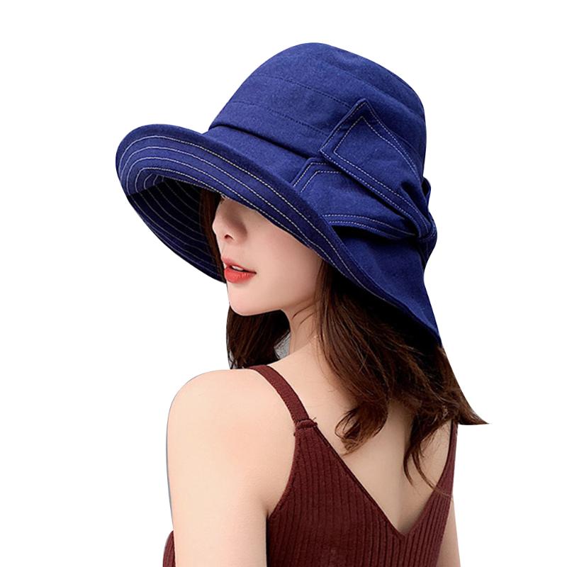 

2020 Summer women Beach Lady Femal Girl Cotton Breathable Cap BOW Wide Brim floppy Sun hat Yellow Grey White Beige Pink 58CM
