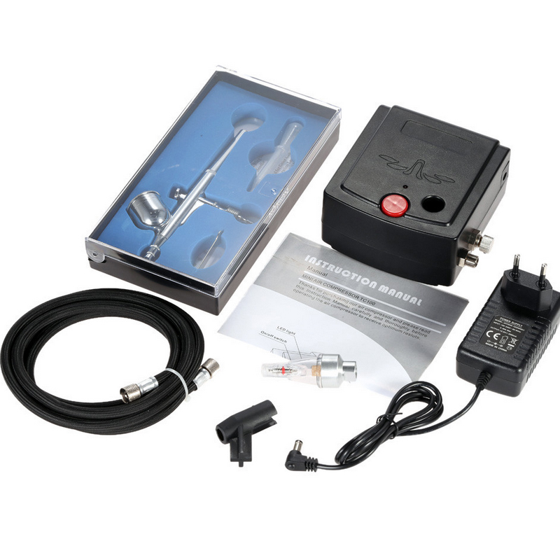 

100-250V Professional Gravity Feed Dual Action Airbrush Air Compressor Kit Art paint tattoo nail cake spray kit