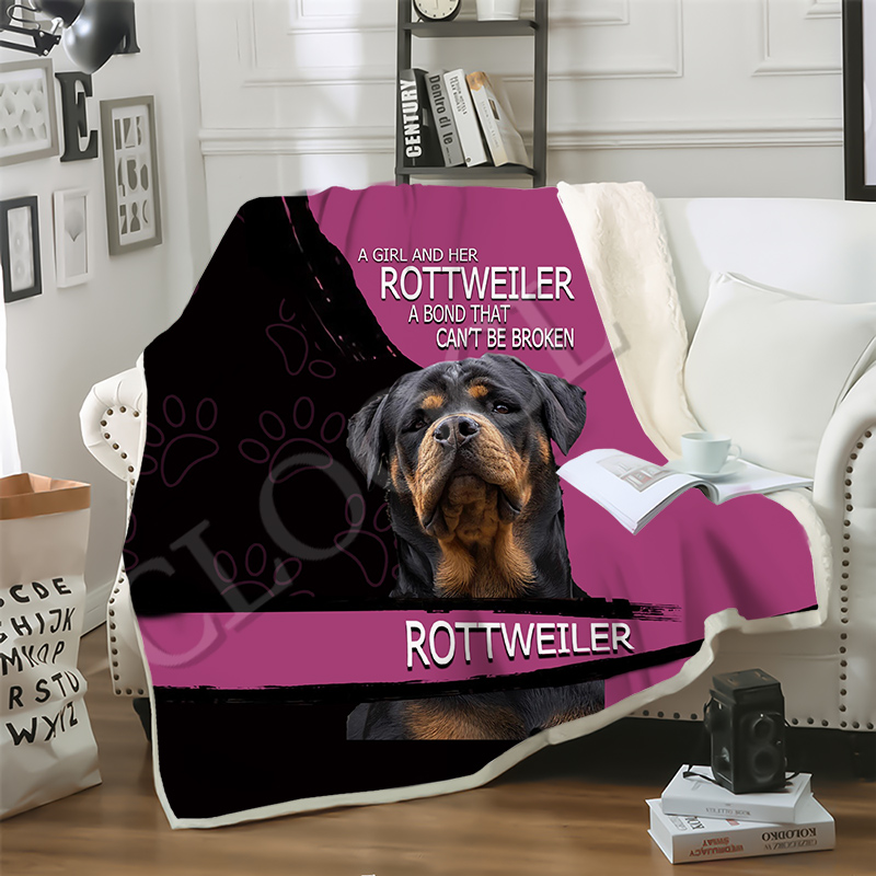 

CLOOCL A Girl and Her Rottweiler Dog Blankets 3D Print Double Layer Casual Sofa Travel Teens Women Men Bedding Throw Blanket Plush Quilt