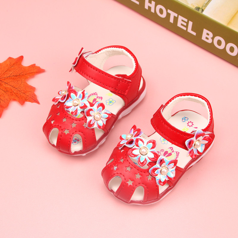 

Led Baby Sandals Summer Kids Sandals For Baby Girls Cute Flower Soft Breathable Toddler Shoes Close Toe Anti-slip Light, Red