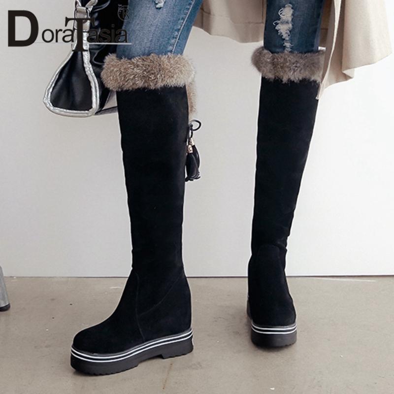 

DORATASIA Big Size 34-43 Ladies Knee High Boots Fringe Boots Women 2020 Thick Sole Height Increasing High Heels Shoes Woman, Red