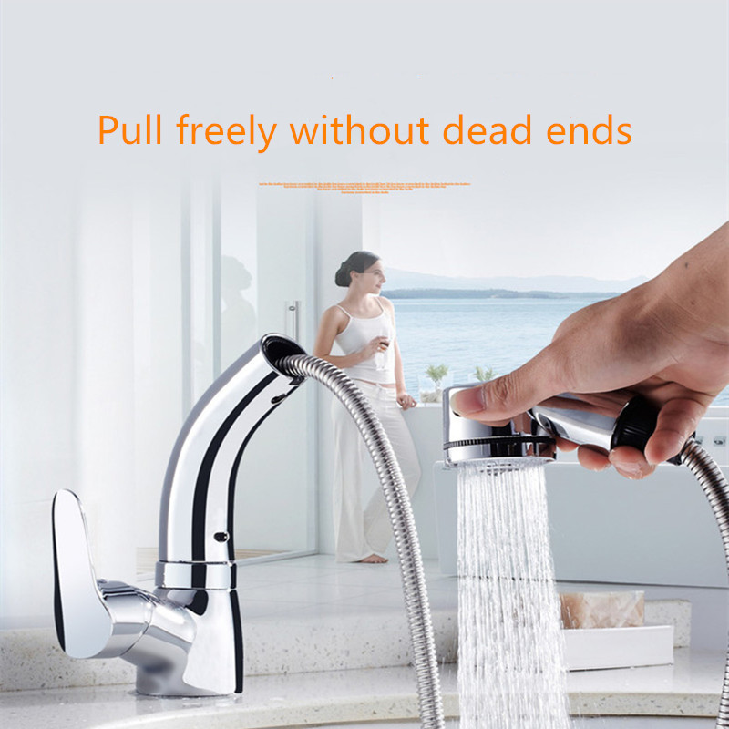 

All-copper pull-out basin faucet hot and cold basin washbasin faucet 360 ° rotating shampoo home toilet