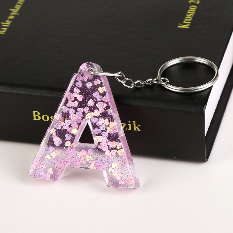 

1PC KEYRING 26 English word English Letter Keychain glitter resin A TO Q handbag charms for woman