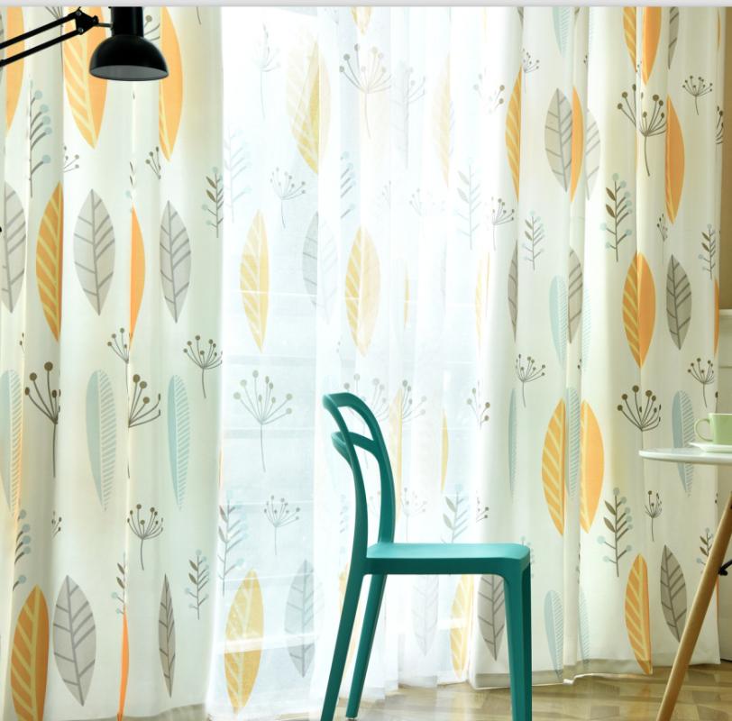

Curtains for Living Room Bedroom Simple Modern Plants Cotton Curtains for Room Custom Study American-style Leaves, Blue tulle