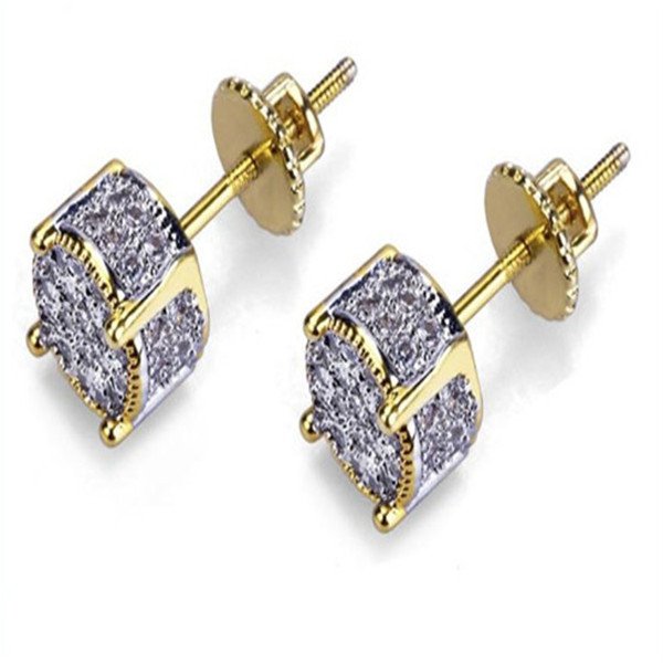 

925 Sterling Silver Iced out CZ Premium Diamond Cluster Zirconia Round Screw Back Stud Earrings for Men Hip Hop Jewelry .