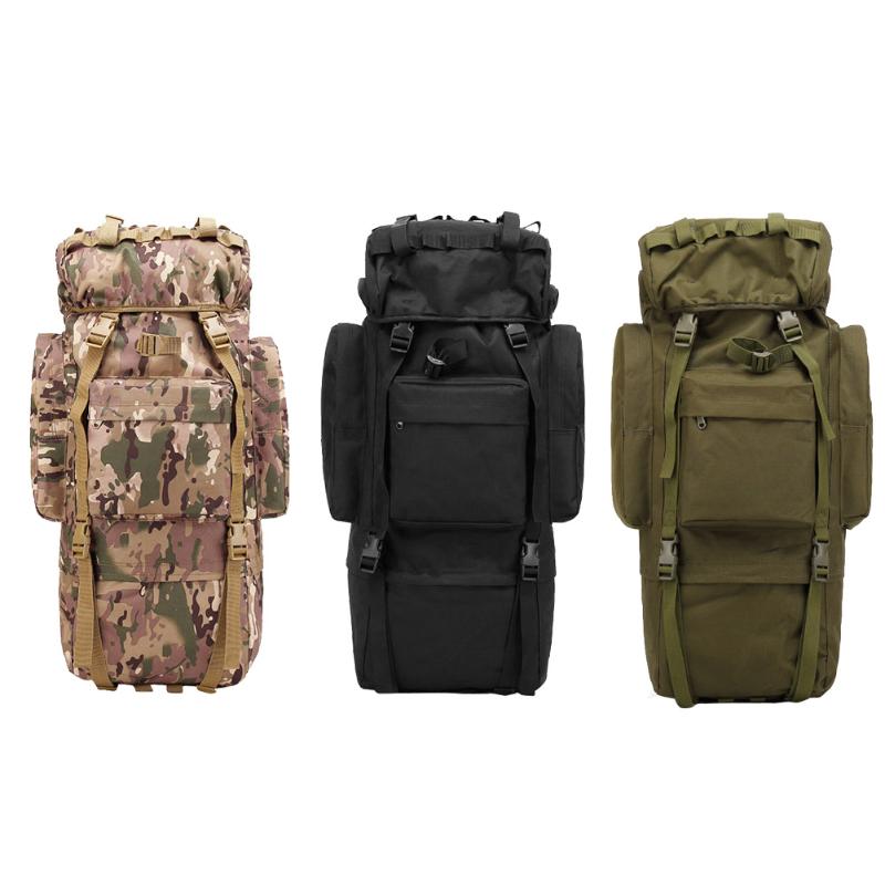 

65L Outdoor Camping Hiking Backpacks Molle Travel Large Capacity Climbing Mountaineering Storage Knapsack with Rain Cover, Black
