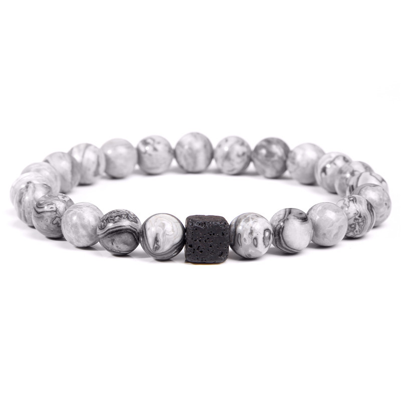 

New Bead Bracelet Simple Style Square Volcanic Stone Bead Tiger Eye Stone White Energy Bracelet Charm Jewelry Gift, Golden;silver