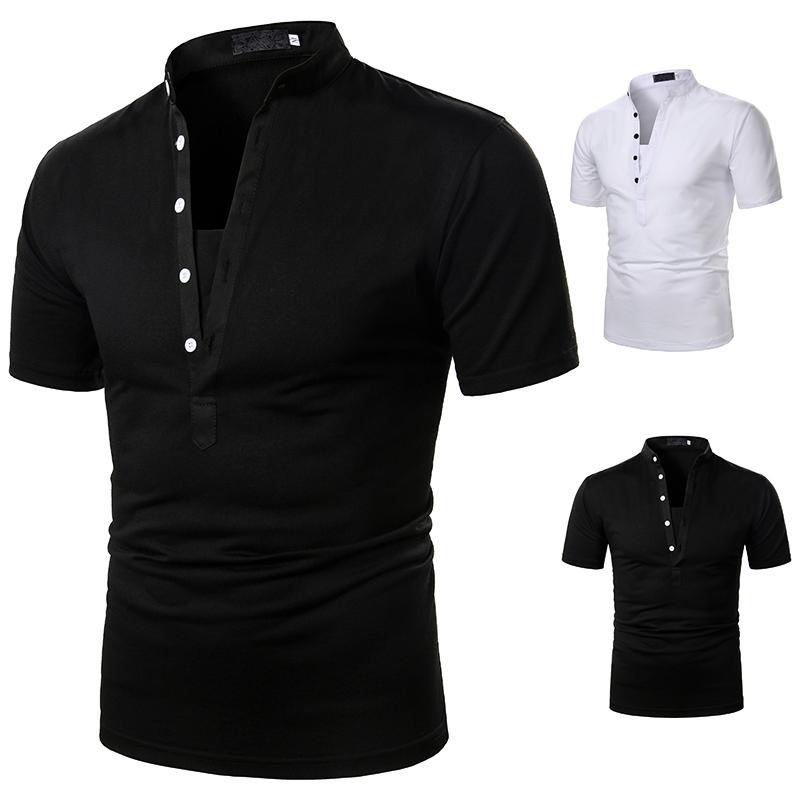 

Men Short Sleeve T-shirt Pure Color Summer New Casual Men Tees V-Neck Tees Fashion Short Sleeve Men T-shirts, White
