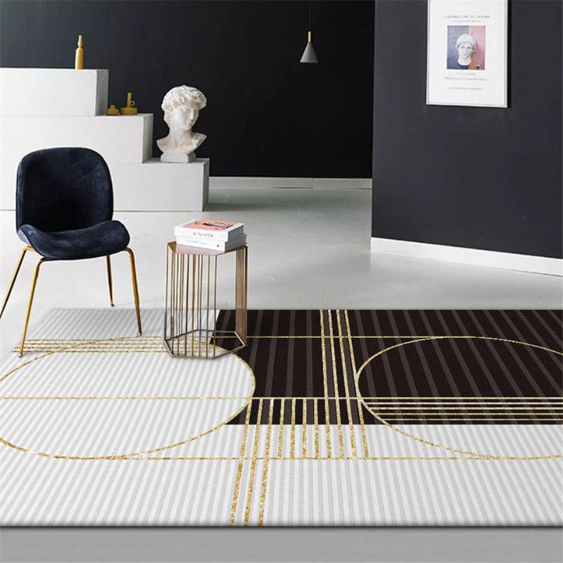 

Wishstar Black And White Gold Strip Carpet For Bedroom Modren Living Room Rugs Large Geometric Carpet Mediterranean Europe Style, As picture