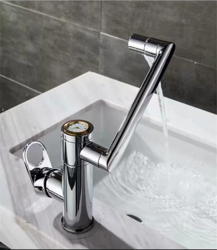 

Brushed Nickel Single Handle Bathroom Kitchen Faucet One Hole Cold Water Folding Chrome Brass Faucet Washing Basin Taps