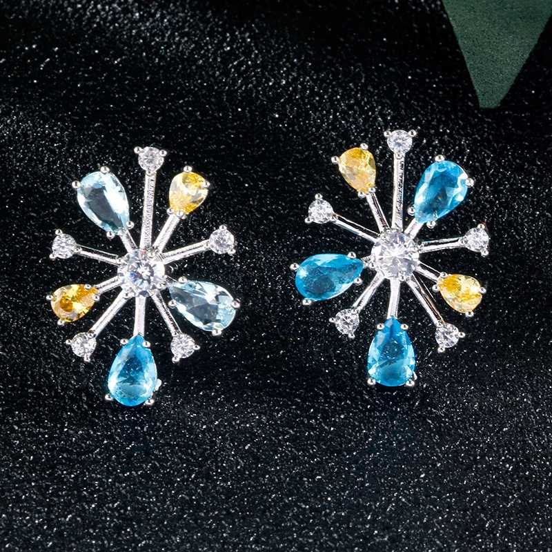 

UILZ Unique Mutilcolor Snowflake Stud Earrings with Teardrop Cubic Zirconia for Women Fashion Party Jewelry Gift UE2478