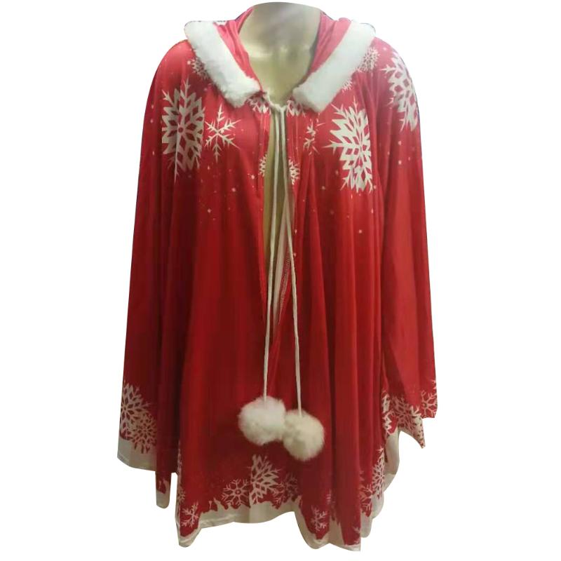 

Women Men Christmas Ponch Winter Casual Hooded Festival Daily Couple Wear Shopping Fashion Santa Printed Outwear Warm Portable