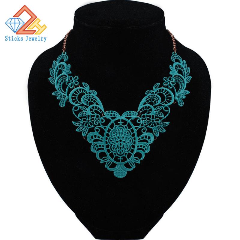 

Trendy Lace Necklace European and American Fashion Zine Alloy Hollow Out Necklace Painting Factory Direct False Choker