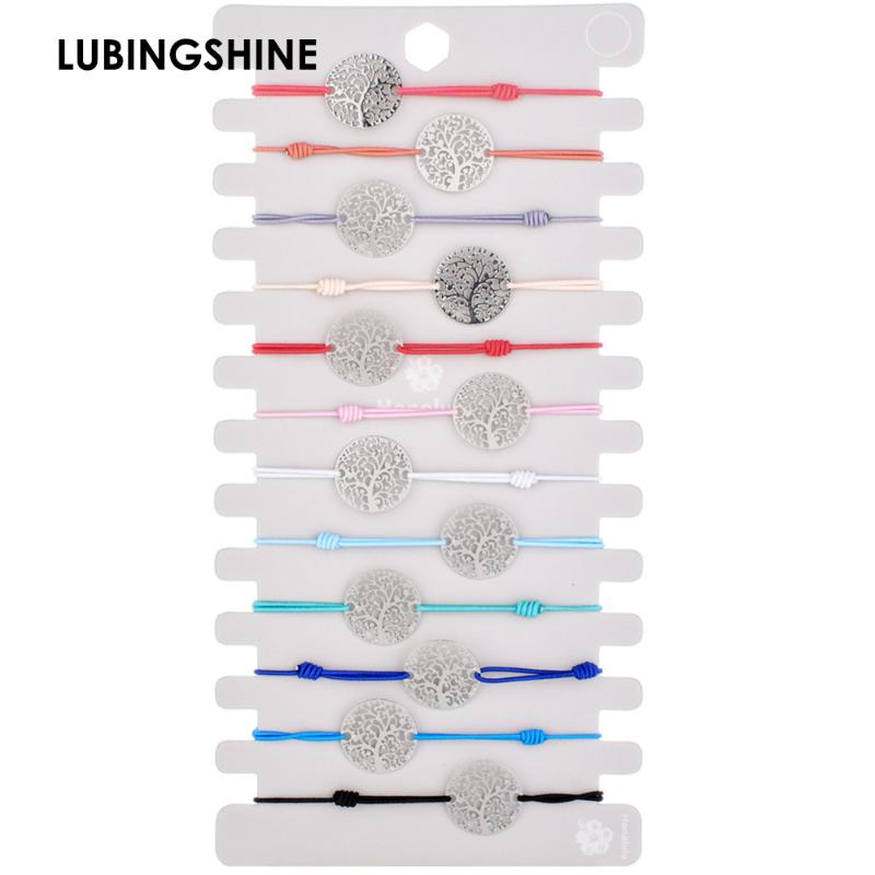 

Fashion Silver Color Tree of Life Bracelets Bangles Adjustable Beads Shell Charm Bracelets For Women Handmade Jewelry 12pcs/set