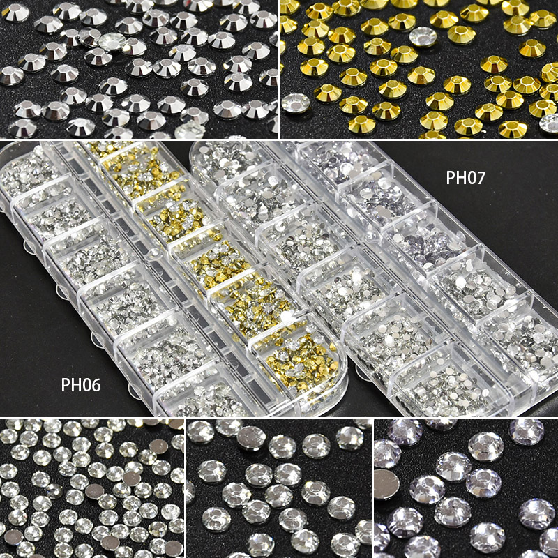 

Multi-size Nail Rhinestones 3D Crystal AB Clear Nail Stones Gems Stone DIY Art Decorations Gold Silver Strass Rhinestone PH