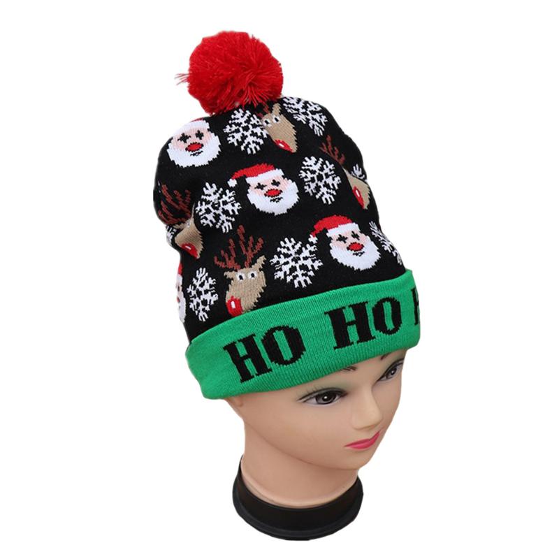 

Women's Knitted Christmas Hat Colorful Glowing Funny Santa Knit Warm Hat New Year Gift Cute Cartoon Elk Knitted Christmas