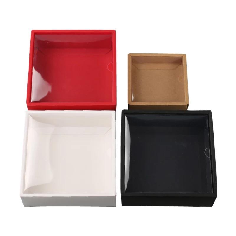 

10pcs Black Kraft Large Gift Box Packaging White Craft Paper Box With PVC Lid Party Wedding Cardboard Carton Packing