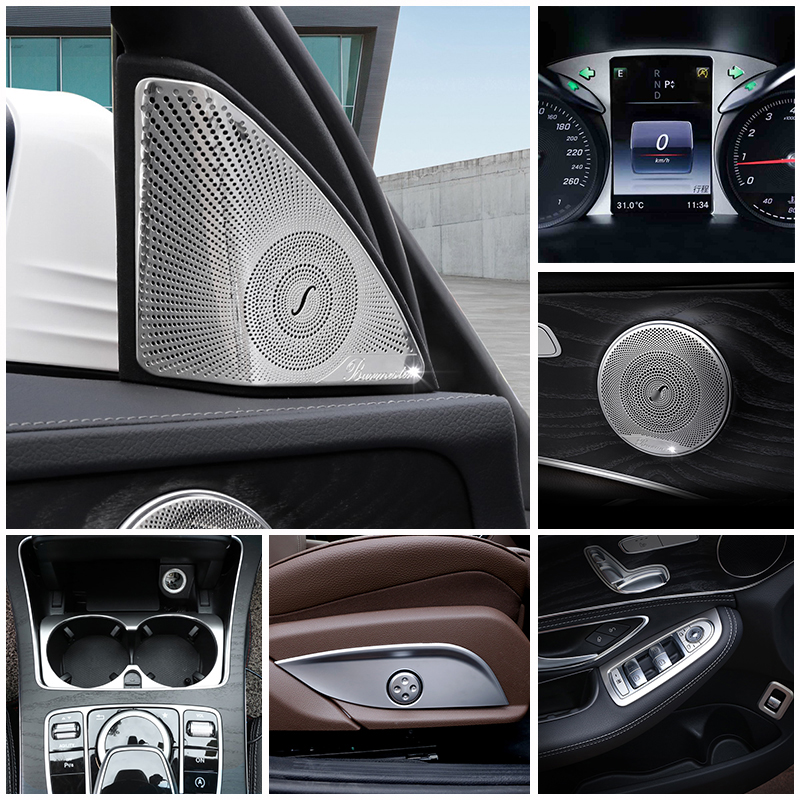 

Car Inner Door Audio Speaker Gearshift Panel Door Armrest Cover Trim Sticker for Mercedes Benz C Class W205 GLC X205 Accessories