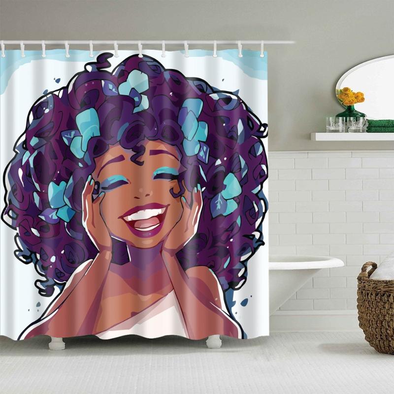 

Dafield Black Art Polyester Fabric Waterproof Mildew Resistant Bathroom Black Women Afro Girl Shower Curtain