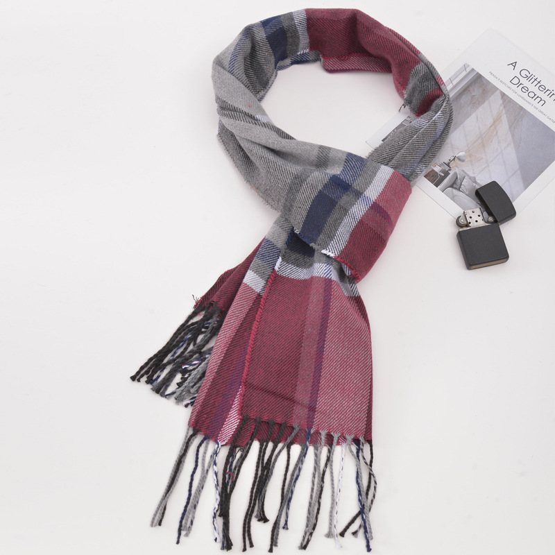 

New Winter British-Style Plaid Scarf Men's Faux Cashmere Warm Scarves Scarf Thick Tassled