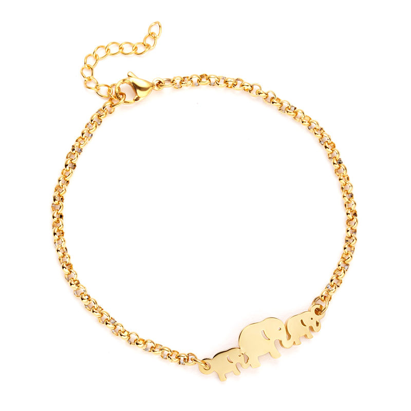 

New Three Elephant Stainless Steel Bracelet Golden Bangles Gift For Man Women