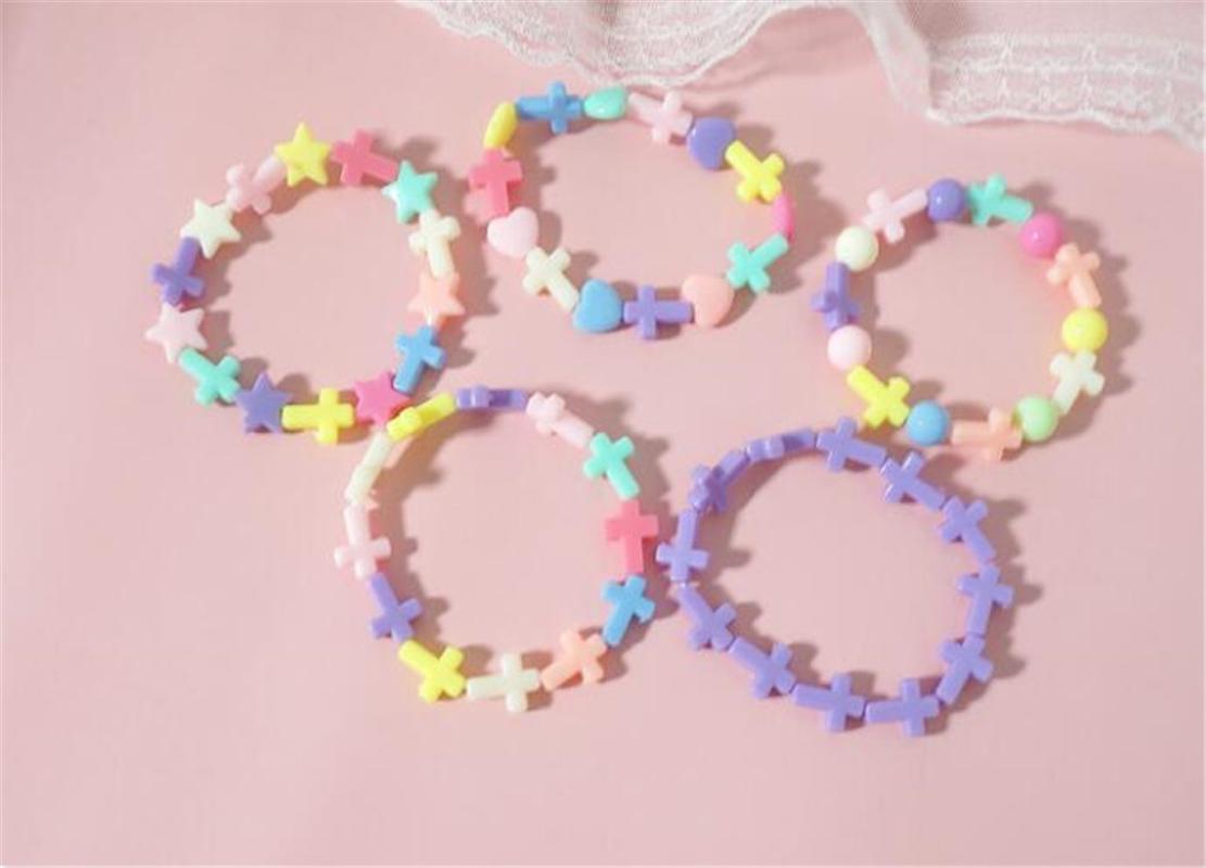 

Charm Bracelets Lolita Girl Candy Color Star Cross Shape Bracelet Beads Women Jewelry B1474