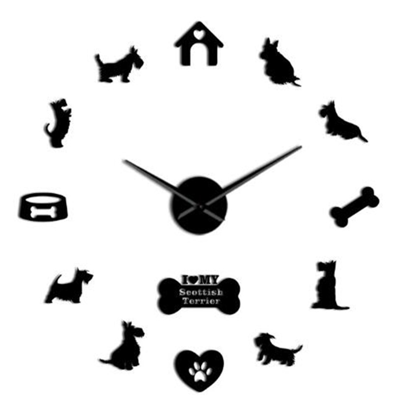 

Cute Puppy 3D Wall Clock, DIY Creative Living Room Wall Clock Background Decoration Sticker Clock Mute