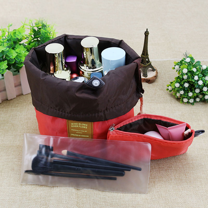 

Barrel Shaped Travel Toiletry Cosmetic Bag Makeup Organizer Storage Bag For Drawstring Elegant Drum