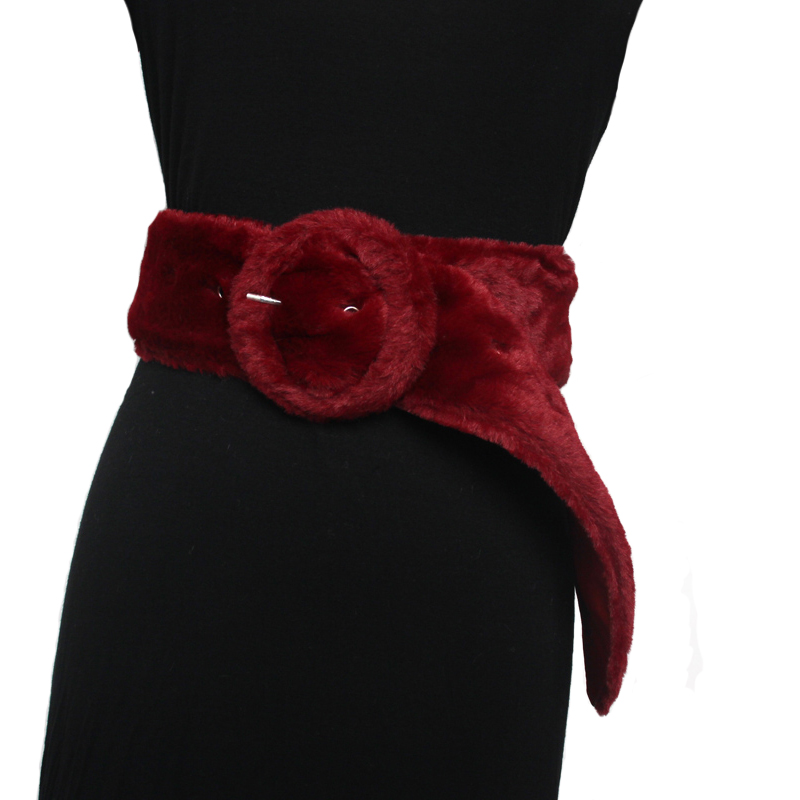 

New Luxury Female Vintage Fur Wide Belt Bondage For Women Long straps casual black Corset Dress Belt Pink Buckle Accessories