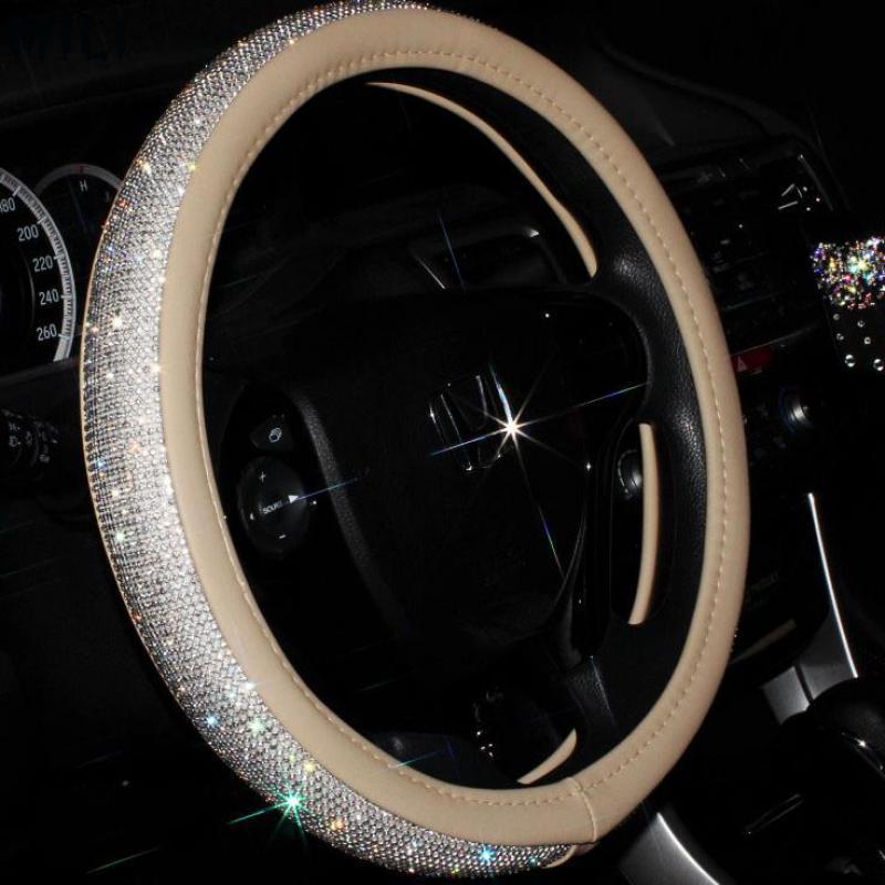 

4 Color Luxury Crystal Car Steering Wheel Covers for Women Girls Leather Rhinestone Covered Steering-Wheel Interior Accessories