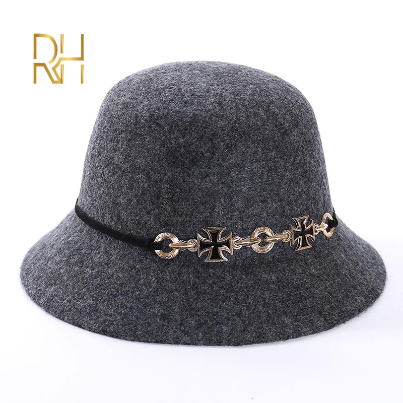 

Elegant Women Solid Color Winter Felt Hat Vintage Style Cloche Fedora Bucket Hats Thick Warm Wool Bucket Hats For Ladies, Black