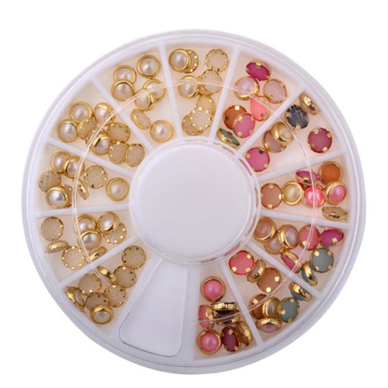 

80pcs Manicure Edging Colored Artificial Pearl DIY Disc Gift Salon Tips Decoration Jewelry Nail Sticker, As pic