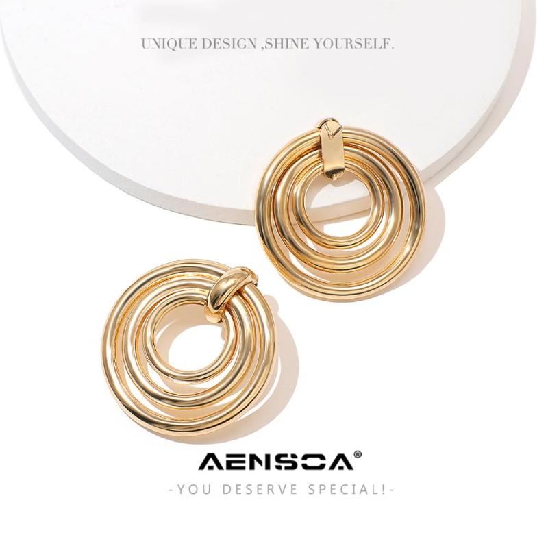 

ANESOA Brand Elegant Layered Metal Round Earring Woman 2020 New Big Metal Gold Punk Statement Earrings Accessories Gift brincos